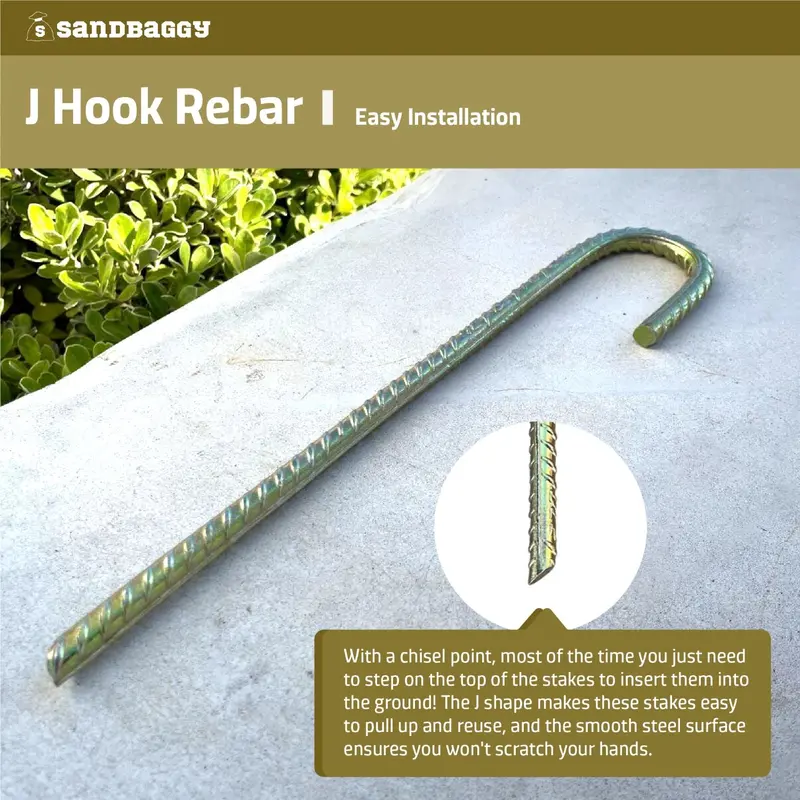 12" J Hook Rebar Stakes - Galvanized Steel - 3/8" Diameter (#3 Rebar) 7