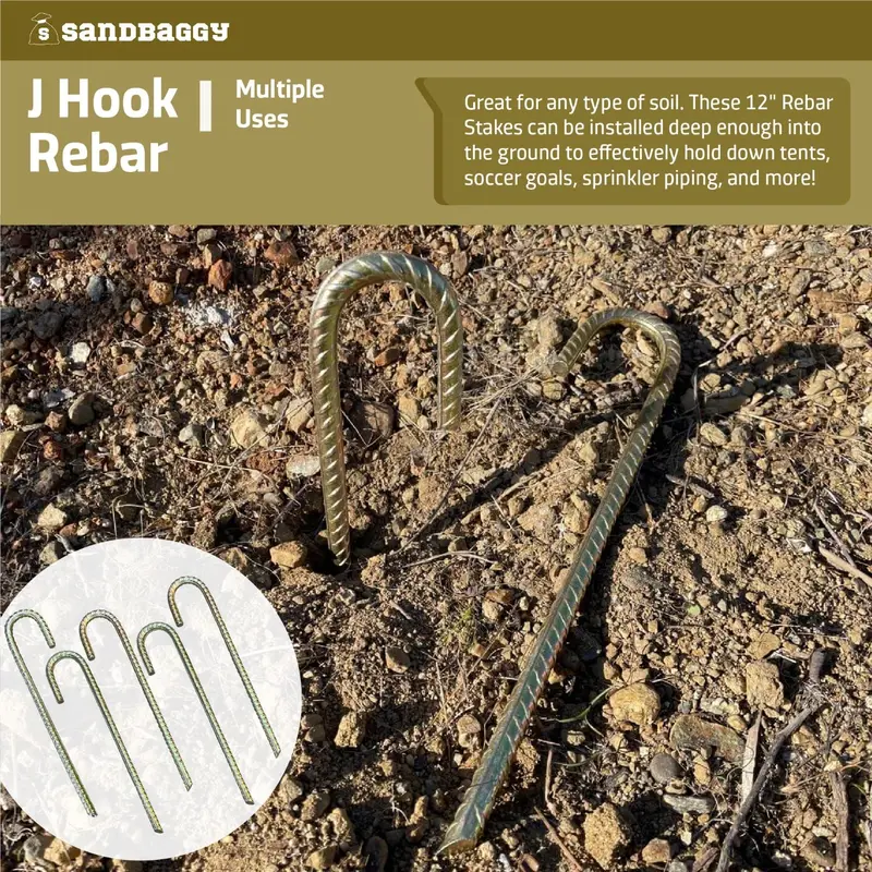 12" J Hook Rebar Stakes - Galvanized Steel - 3/8" Diameter (#3 Rebar) 8