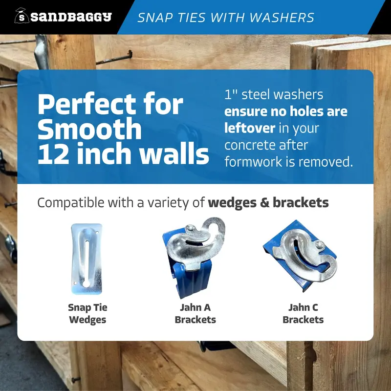 12" X 4 ¾" Standard Snap Ties For Concrete Forms (Short End) - 1" Flat Steel Washer 5
