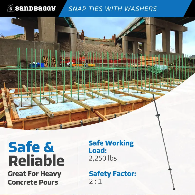12" X 4 ¾" Standard Snap Ties For Concrete Forms (Short End) - 1" Flat Steel Washer 8