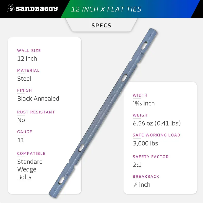 12" X Flat Ties For Concrete Forms - 11 Gauge Steel 3