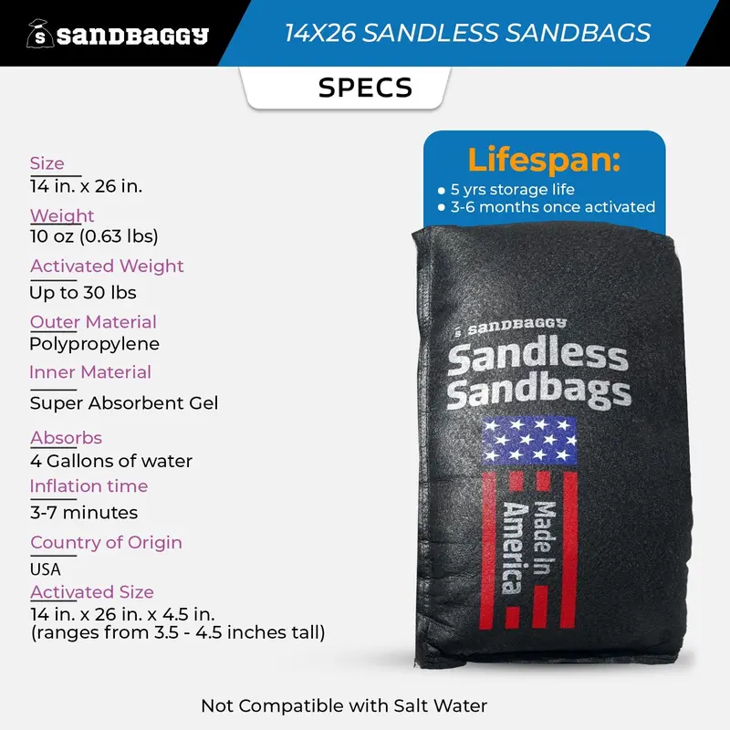 14" X 26" Water Activated Sandless Sandbags For Flooding 3