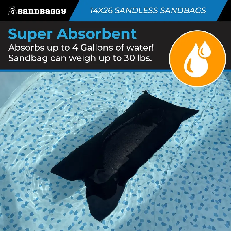 14" X 26" Water Activated Sandless Sandbags For Flooding 7