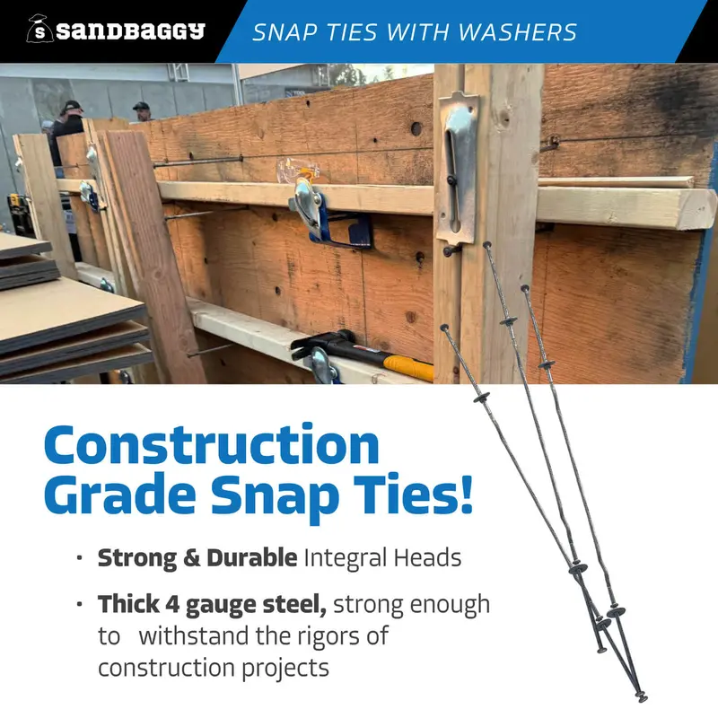 14" X 4 ¾" Standard Snap Ties For Concrete Forms (Short End) - 1" Flat Steel Washer 6