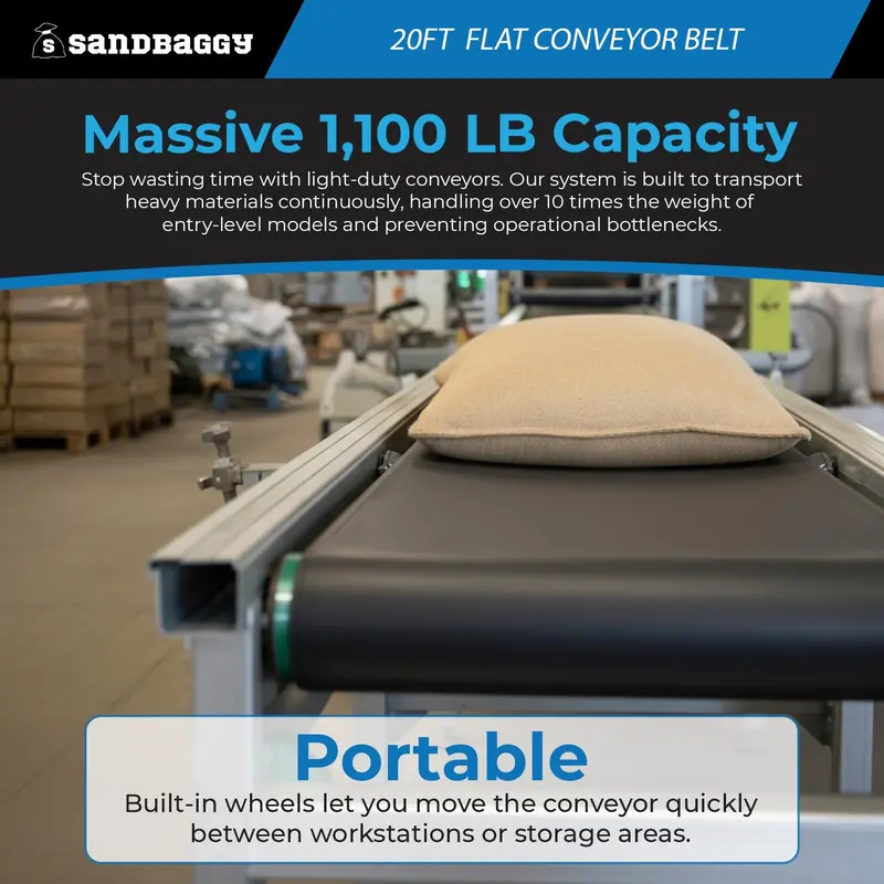 15.75" X 20 Ft Conveyor Belt System | 1,100 Lb Cap. | Flat Rubber Belt 3