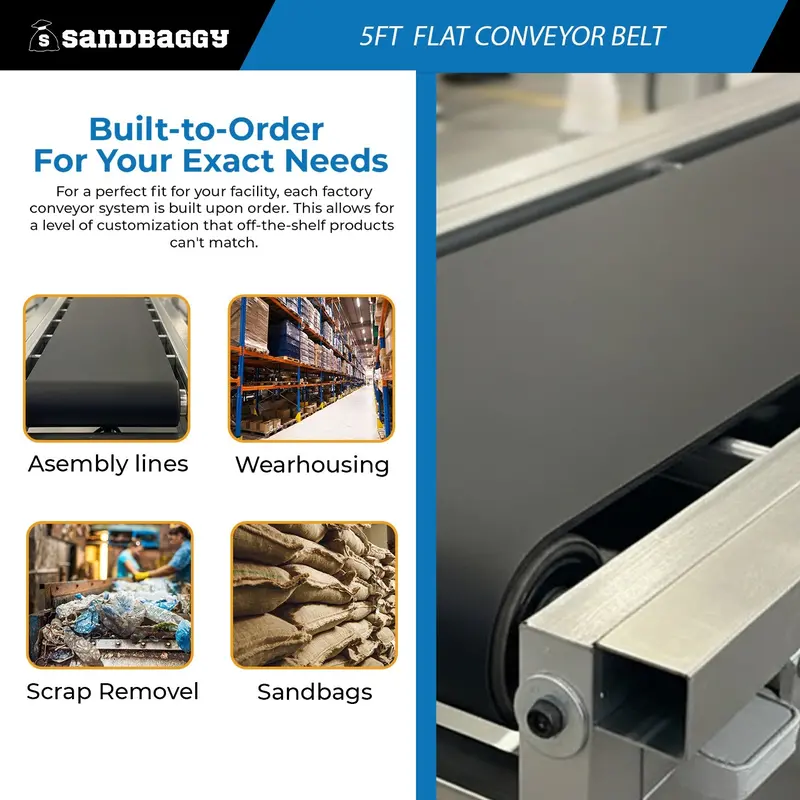 15.75" X 5 Ft Conveyor Belt System | 1,100 Lb Cap. | Flat Rubber Belt 4