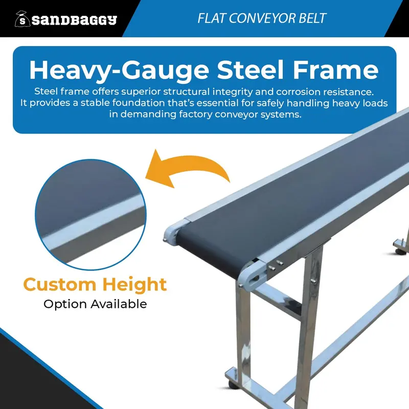 15.75" X 5 Ft Conveyor Belt System | 1,100 Lb Cap. | Flat Rubber Belt 7