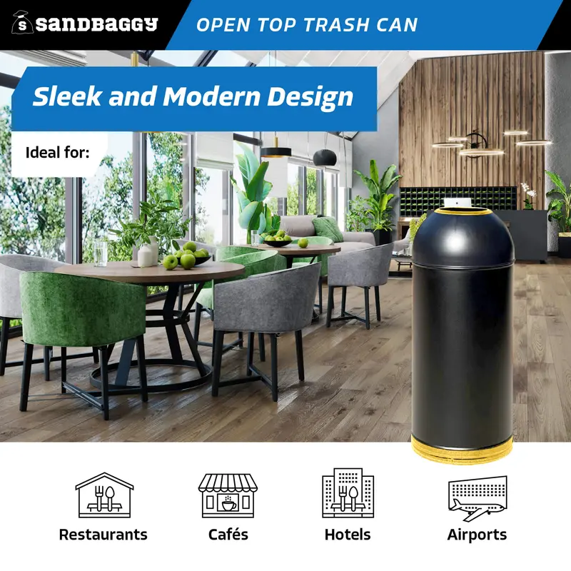 15-Gallon Black Open Top Dome Steel Trash Can With Lid (31" X 12") 3