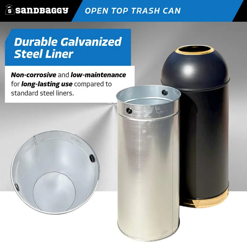 15-Gallon Black Open Top Dome Steel Trash Can With Lid (31" X 12") 4