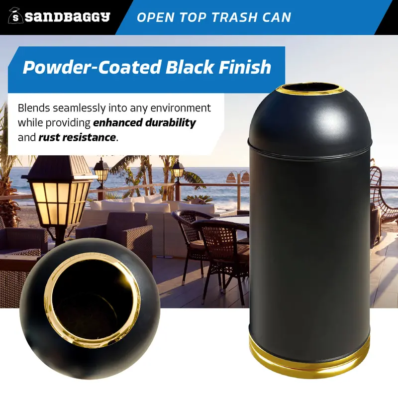 15-Gallon Black Open Top Dome Steel Trash Can With Lid (31" X 12") 5