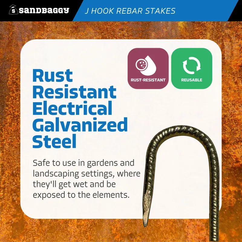 16" J Hook Rebar Stakes - Galvanized Steel - 5/16" Diameter 6