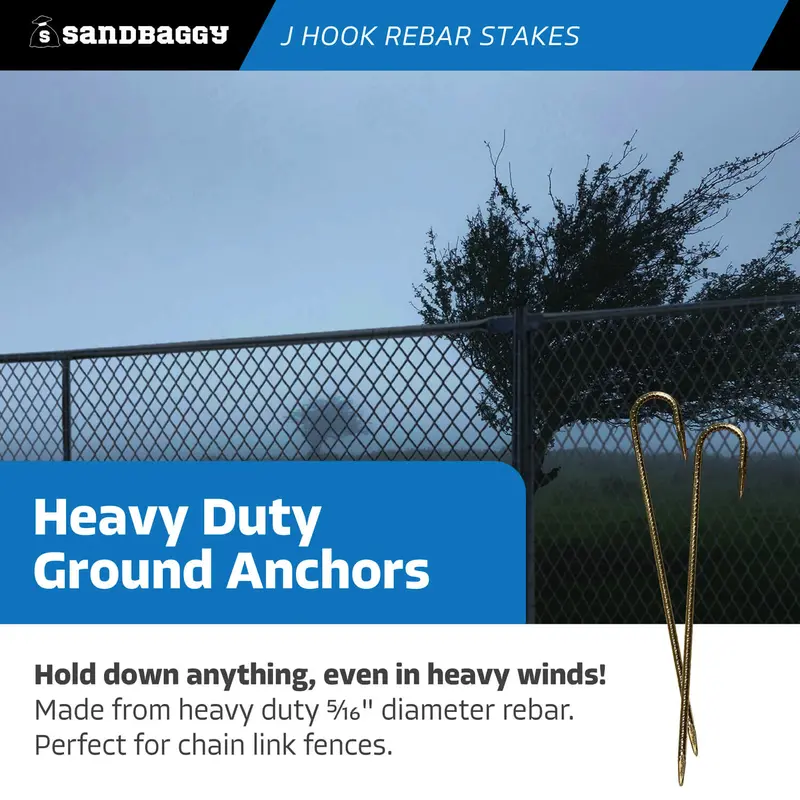 16" J Hook Rebar Stakes - Galvanized Steel - 5/16" Diameter 7