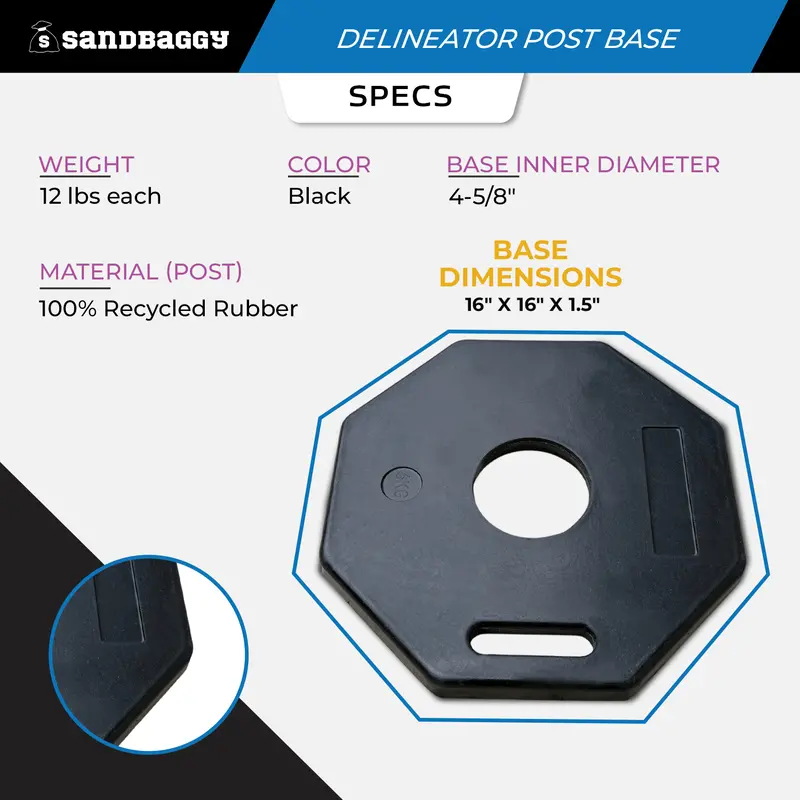 16" Traffic Delineator Post Base - Rubber 3