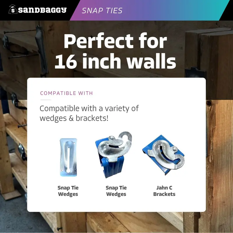 16" X 4 ¾" Standard Snap Ties For Concrete Forms (Short End) - 1" Plastic Cones 6