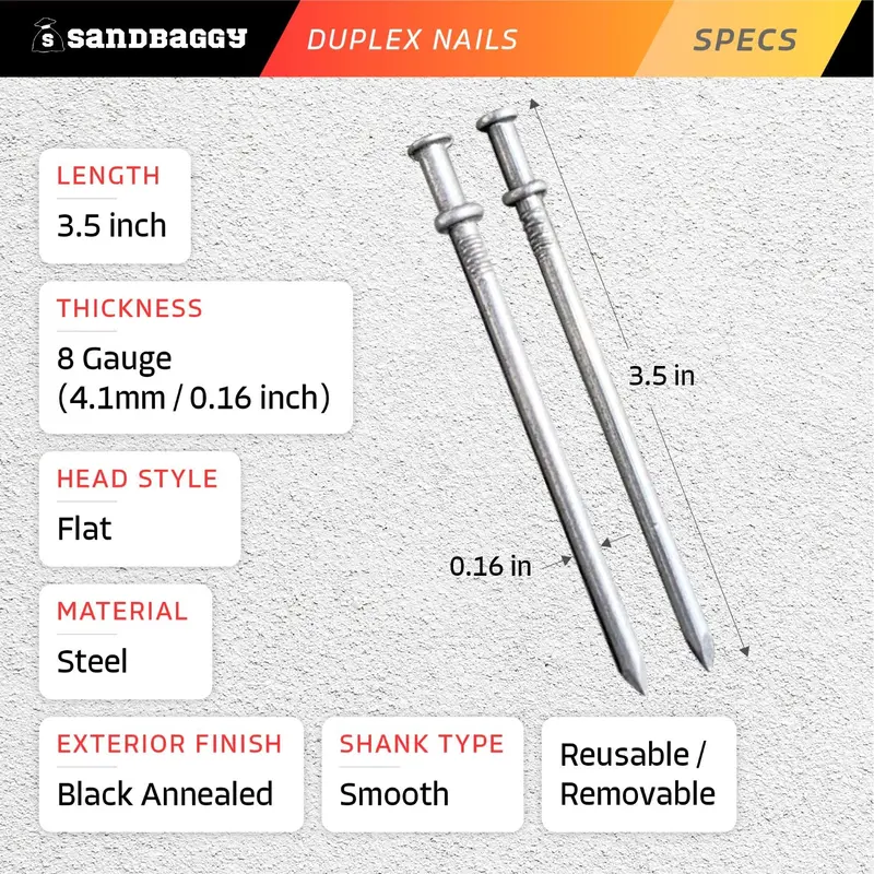 16D Duplex Nails (3.5" Long) - Concrete Forms & Scaffolding - 8 Gauge Steel 2