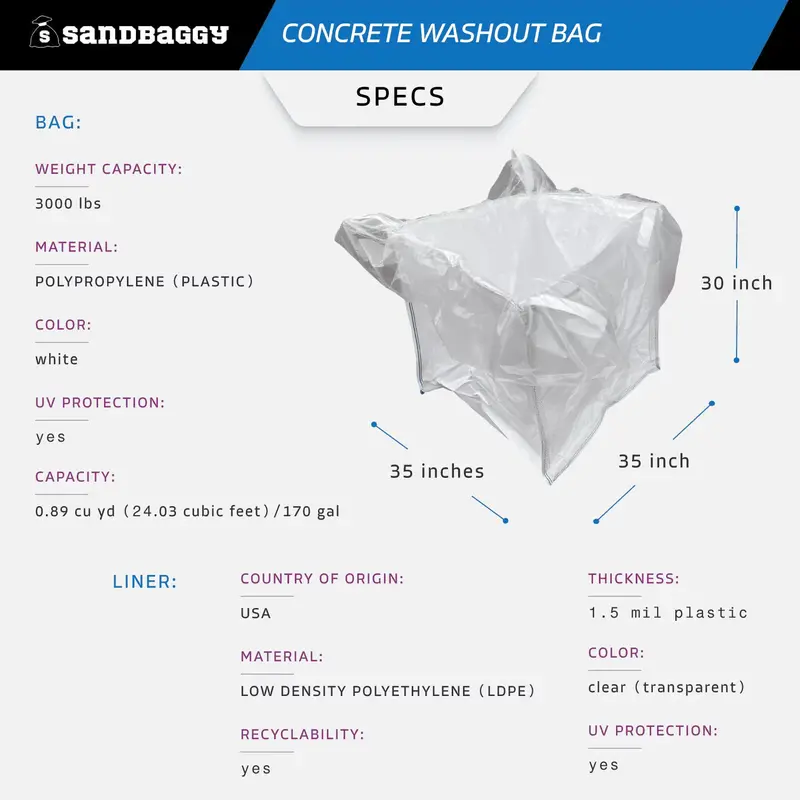 170 Gal. Concrete Washout Bag W/ Plastic Liner - Uv Protected (35" X 35" X 30") 3