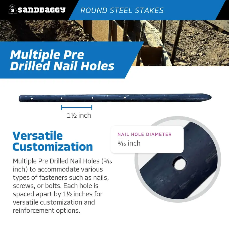 18" & 36" Round Steel Concrete Form Stakes With Nail Holes 8