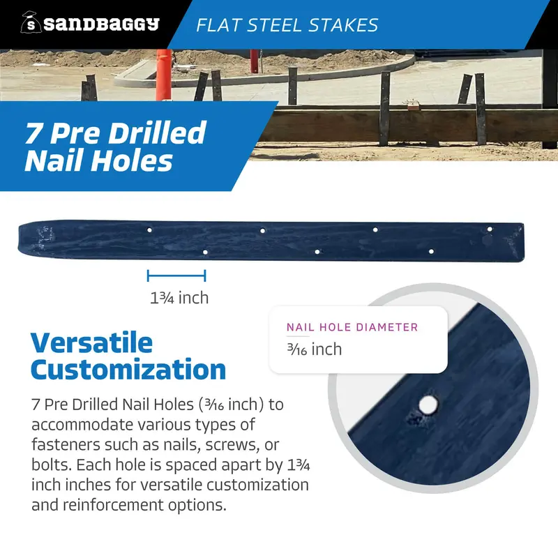 18" Flat Steel Stakes For Concrete Forms With Nail Holes 7