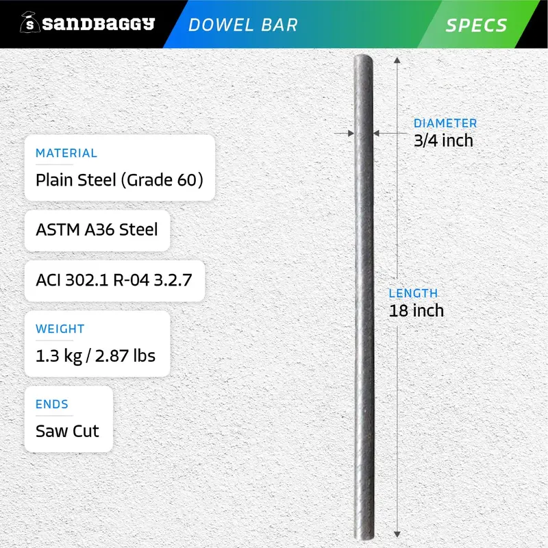 18" Smooth Concrete Dowel Bar - Saw Cut Ends - Plain Steel 2