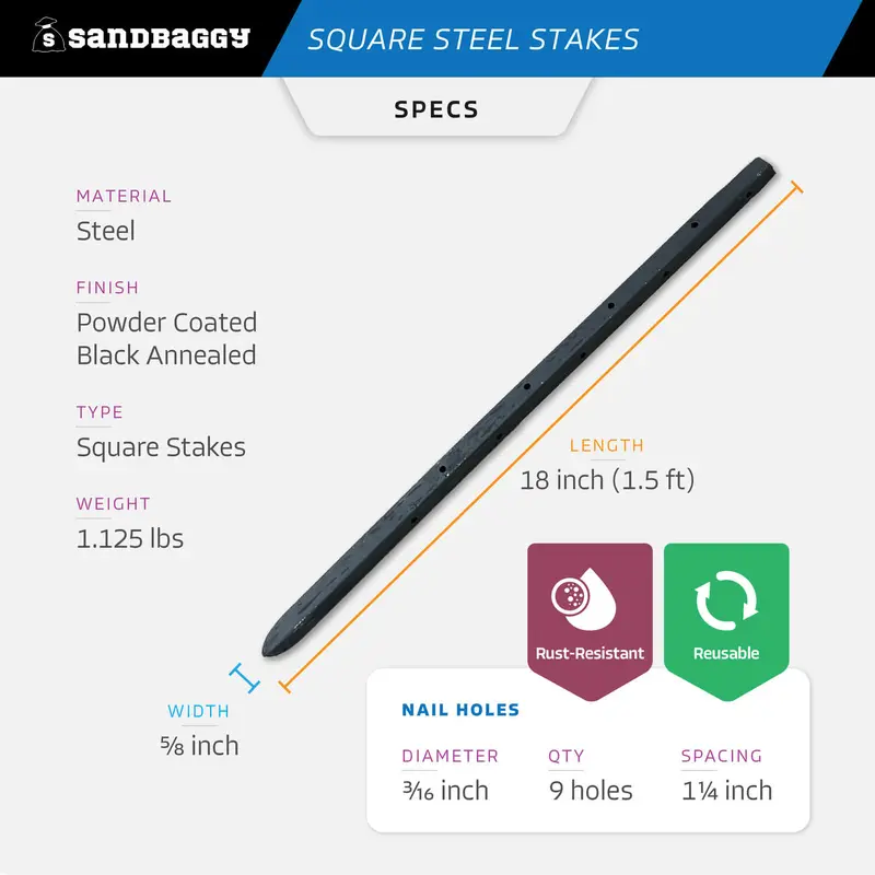 18" Square Steel Concrete Form Stakes With Nail Holes - 5/8" Wide 2