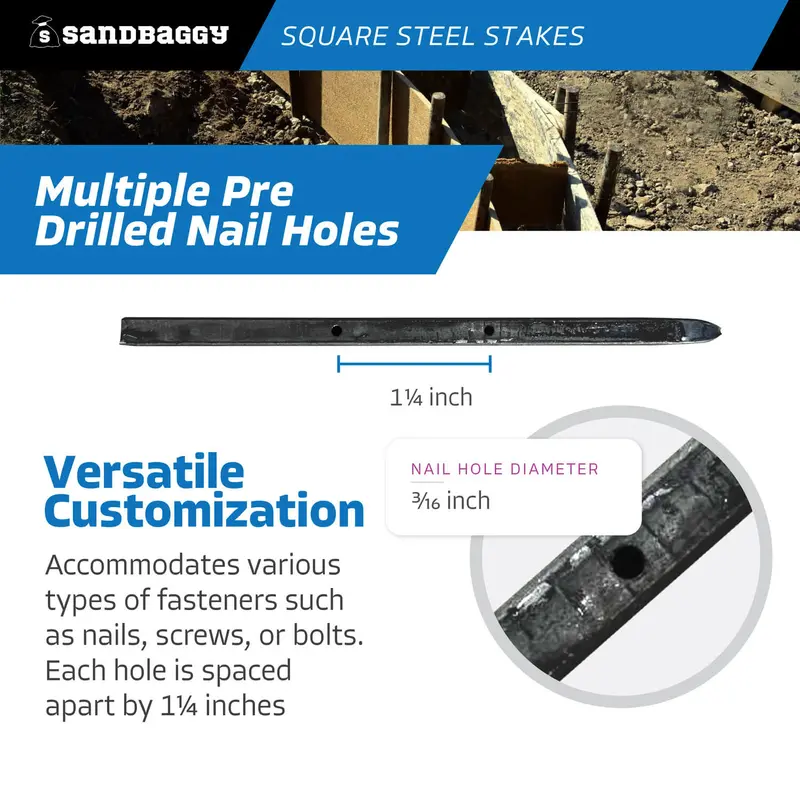18" Square Steel Concrete Form Stakes With Nail Holes - 5/8" Wide 4