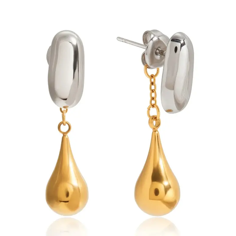 18K Gold And S925 Silver Two-Tone Teardrop Front And Back Stud Earrings 1