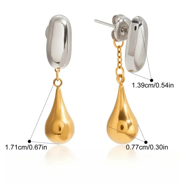 18K Gold And S925 Silver Two-Tone Teardrop Front And Back Stud Earrings 2