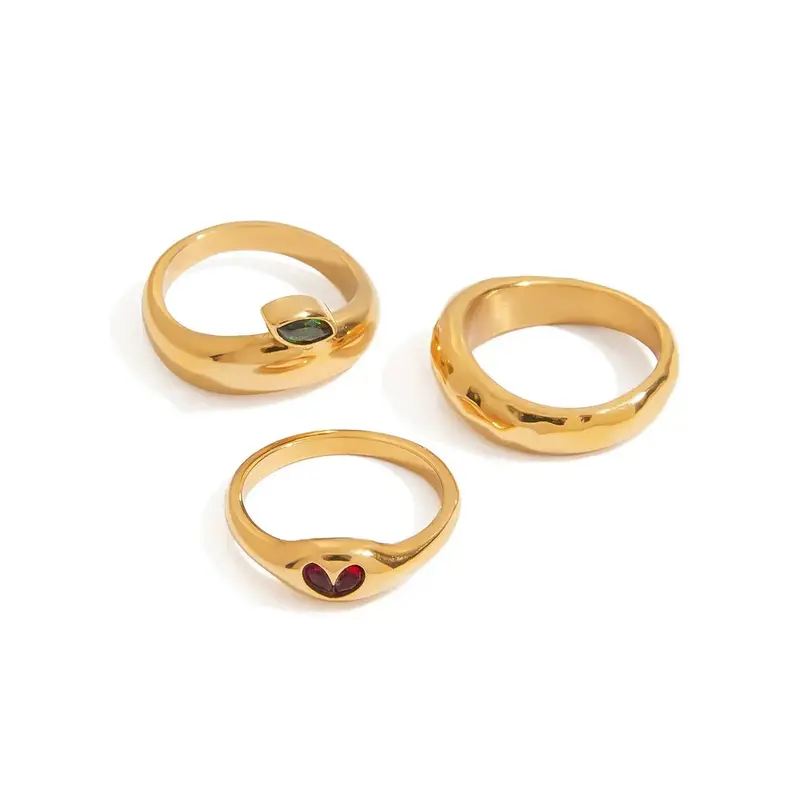 18K Gold Apple Zircon Titanium Steel Ring 1