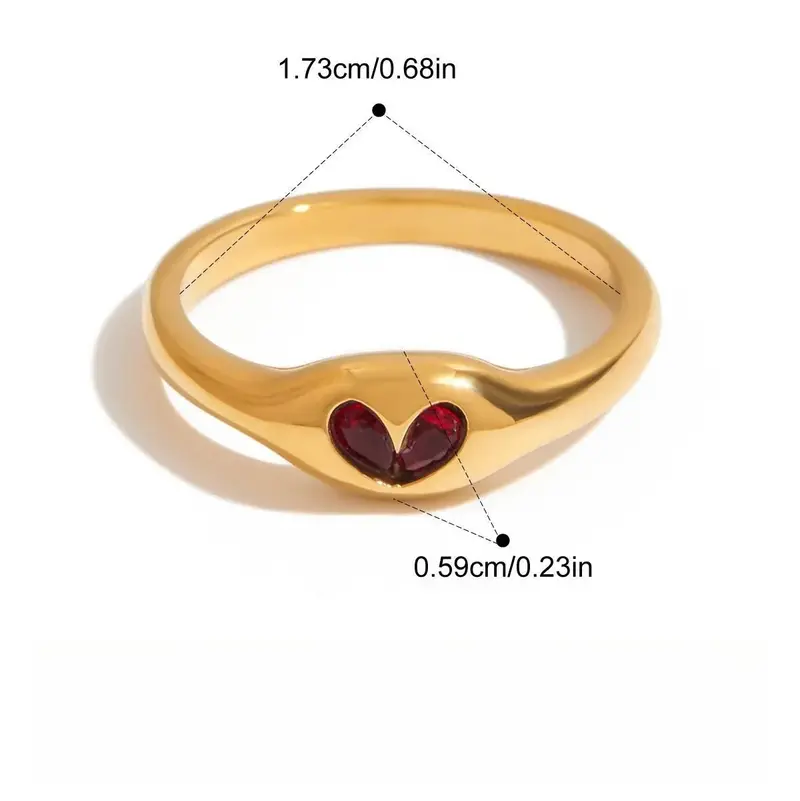 18K Gold Apple Zircon Titanium Steel Ring 2