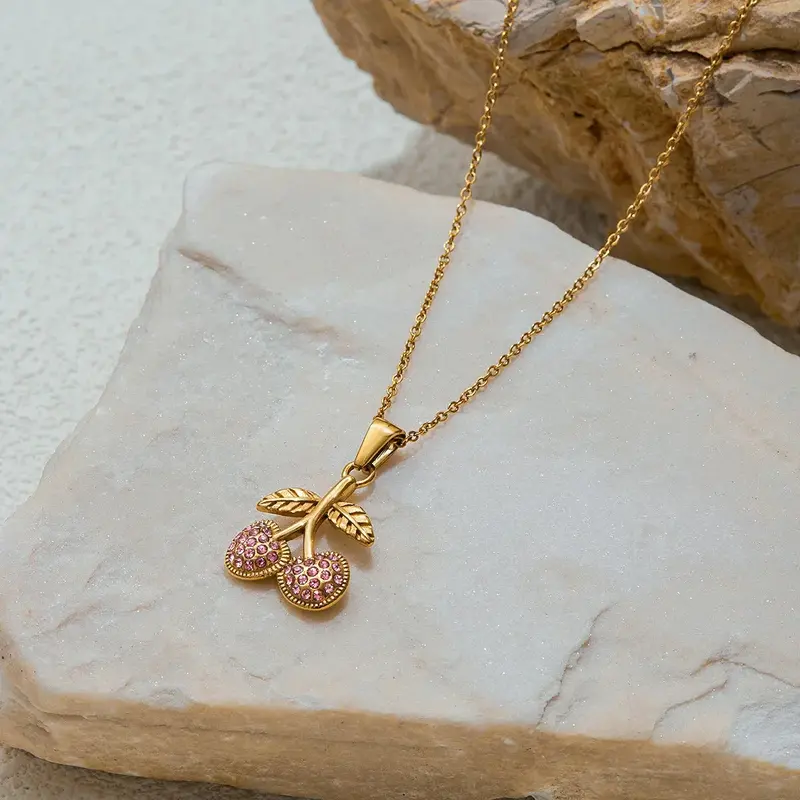 18K Gold Cherry Shaped Gemstone Beautifully Designed Dazzling Necklace Ring Set 1