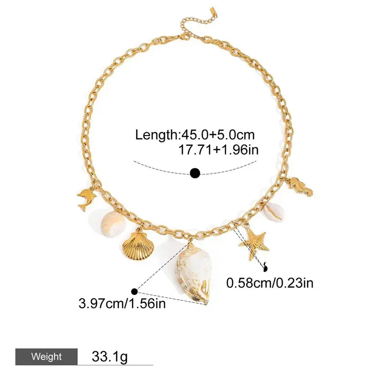 18K Gold Conch-Shaped Ocean-Style Earring And Necklace Set 2