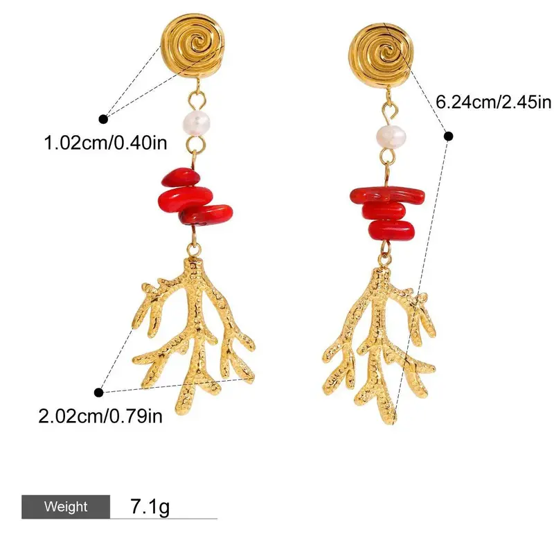 18K Gold Coral-Shaped Design Trendy Personality Earring Necklace Set 1