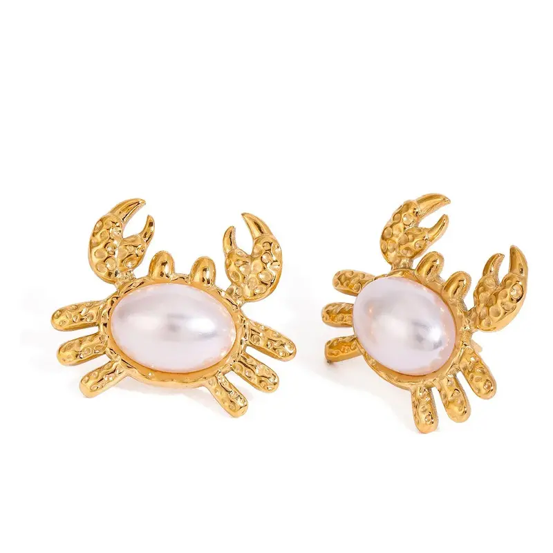 18K Gold Crab-Shaped Earrings Inlaid With Pearls, Exquisite And Unique Design 2