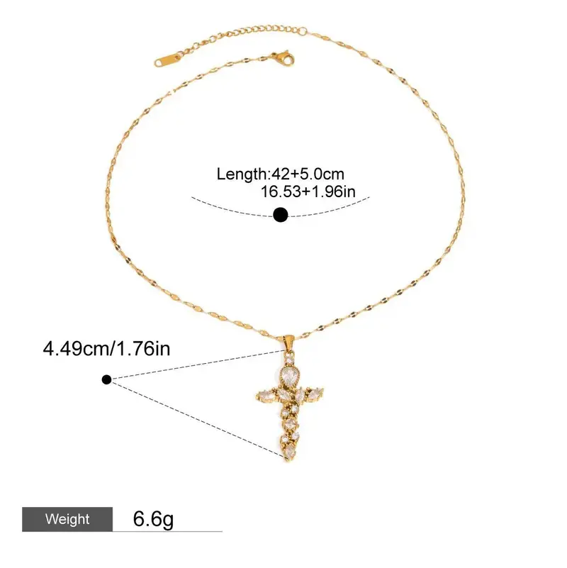 18K Gold Cross Inlaid Gemstone Design Exquisite Fashion Necklace 1