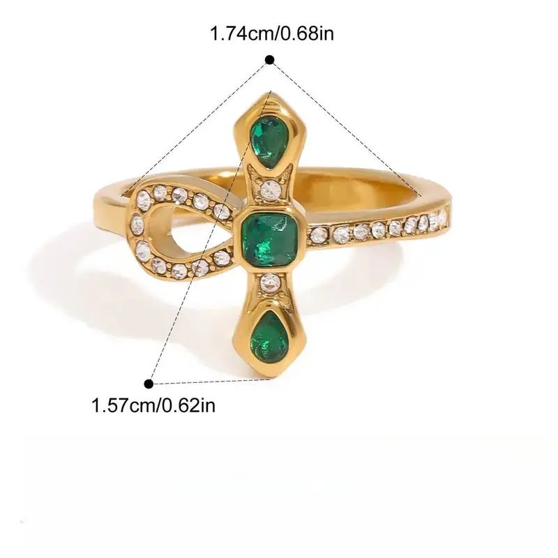 18K Gold Cross Snake Titanium Steel Zirconia Ring 1