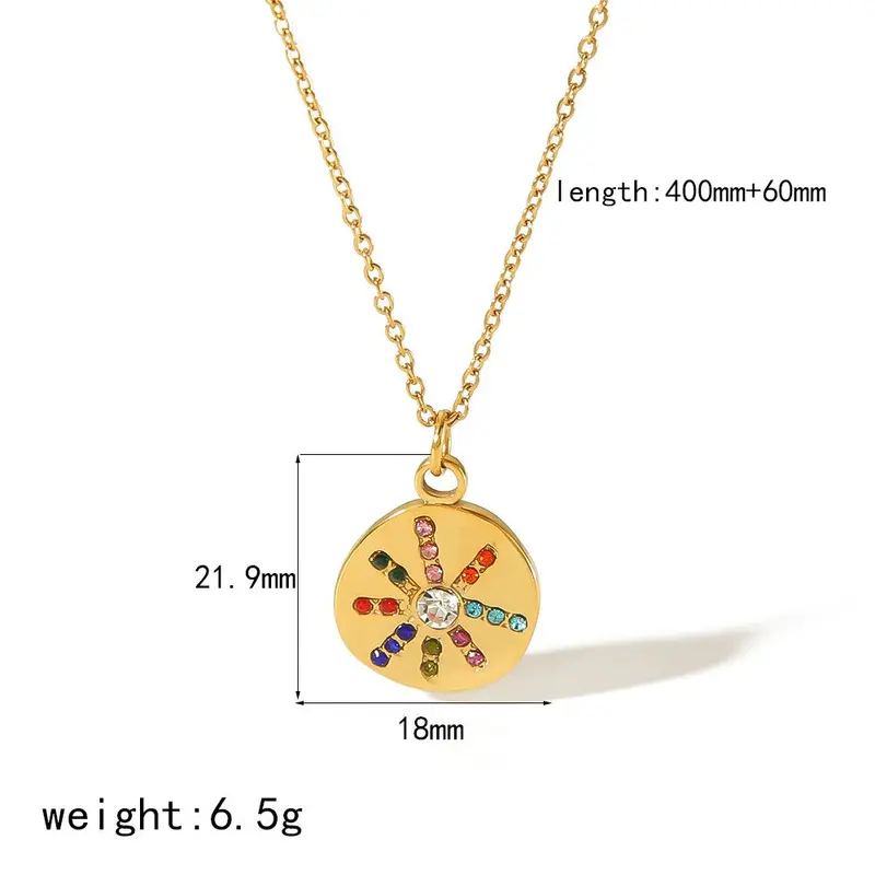 18K Gold Embossed Pendant With Colored Diamonds And Zirconia Necklace 1