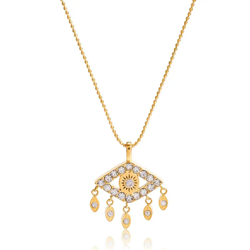 18K Gold Evil Eye Tassel Titanium Steel Necklace 1
