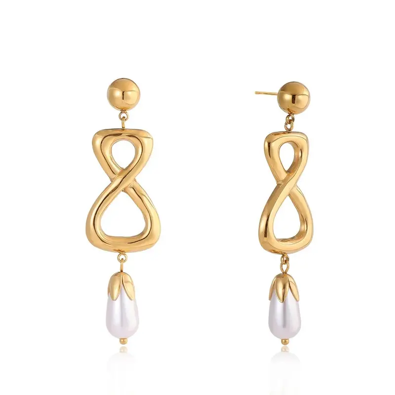18K Gold Figure-Eight Shaped Titanium Steel Earrings For Autumn And Winter. 1