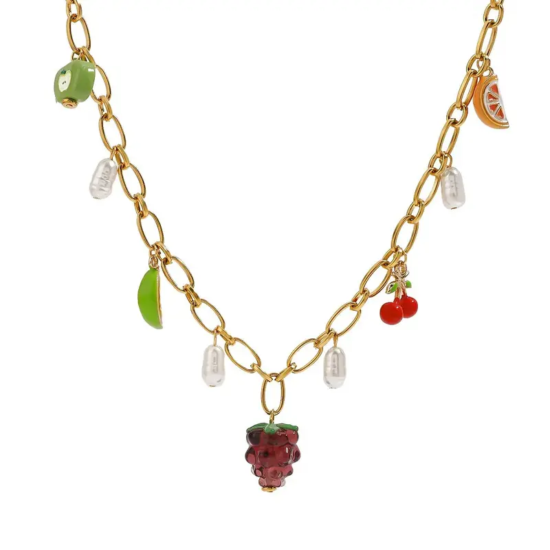 18K Gold Fruit Shape With Pearl Design Fresh And Cute Necklace 2