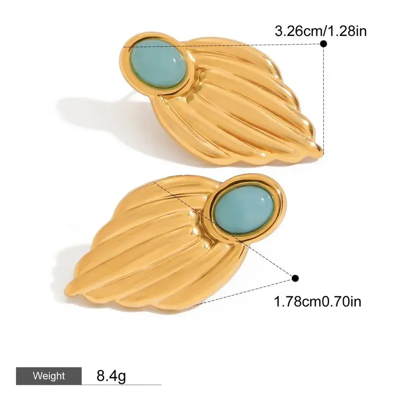 18K Gold Geometric Inlaid Gemstone Design Exquisite Noble Earrings 1