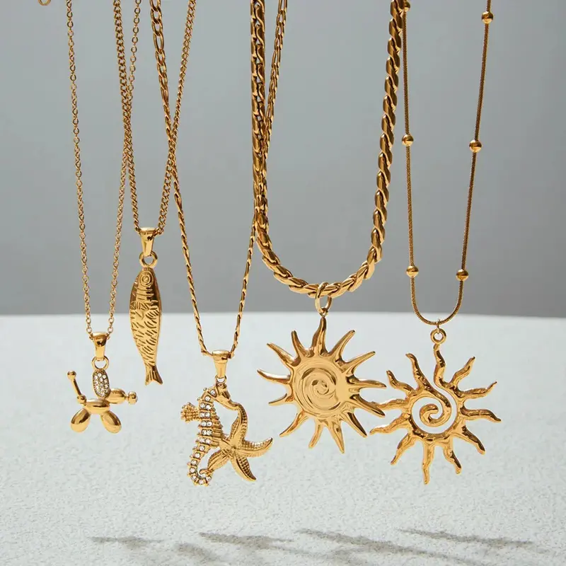 18K Gold Geometric Shape With Texture Design High-End Unique Necklace 1