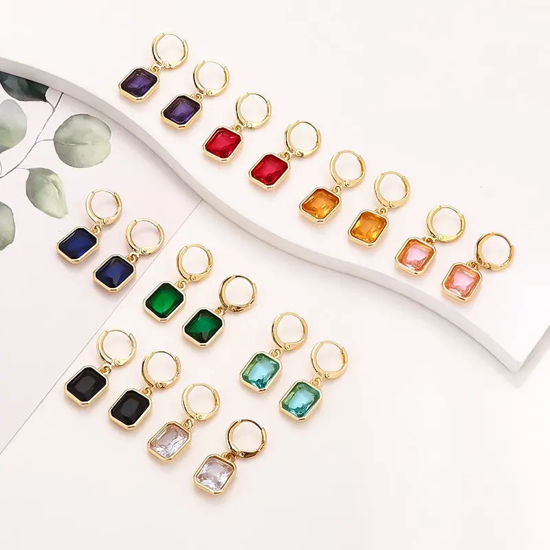 18K Gold Geometric Square Zircon Earrings 1