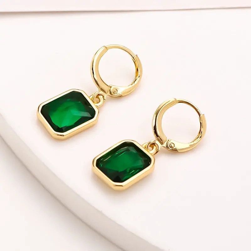 18K Gold Geometric Square Zircon Earrings 2
