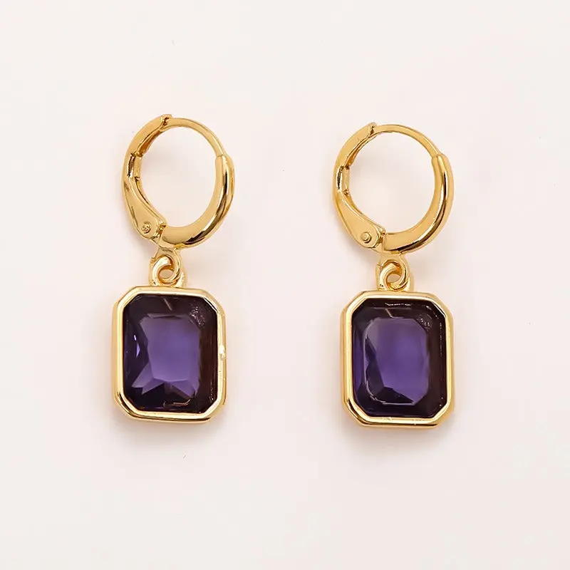 18K Gold Geometric Square Zircon Earrings 3