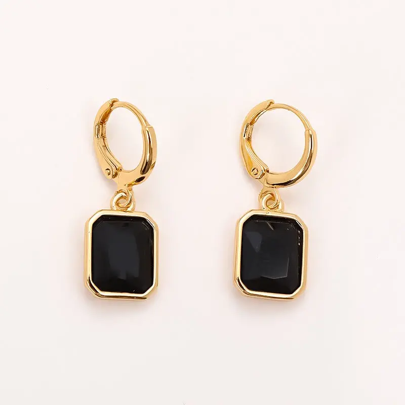 18K Gold Geometric Square Zircon Earrings 4