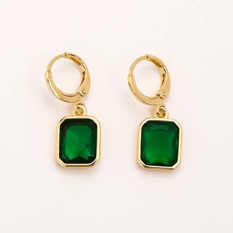 18K Gold Geometric Square Zircon Earrings 4