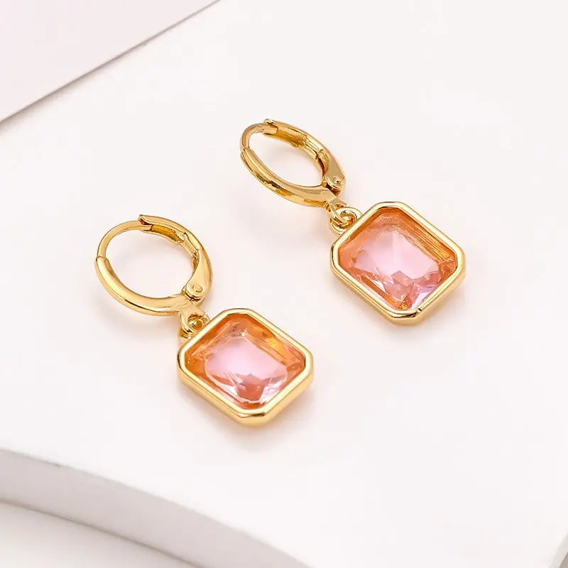 18K Gold Geometric Square Zircon Earrings 5