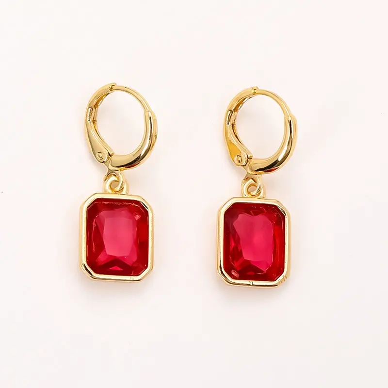 18K Gold Geometric Square Zircon Earrings 7