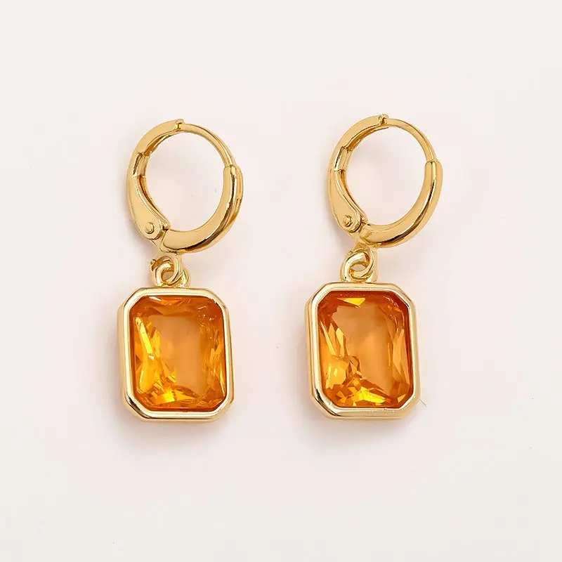 18K Gold Geometric Square Zircon Earrings 7