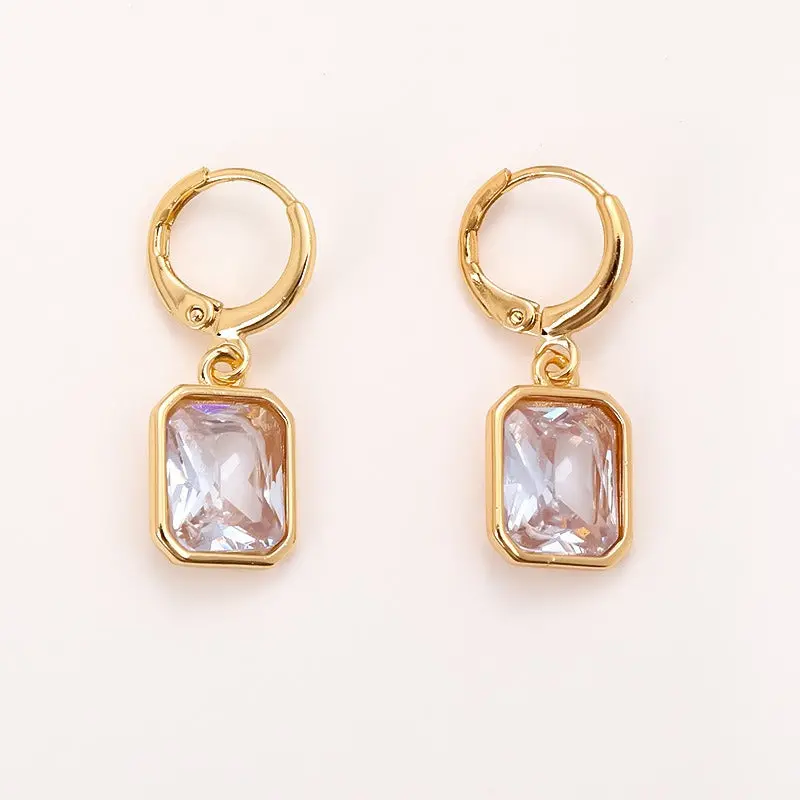 18K Gold Geometric Square Zircon Earrings 8